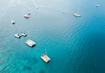 Coral island, koh He, beach and boats in Phuket province, Thailand