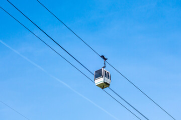 Gondola on a blue sky. La Clusaz, France