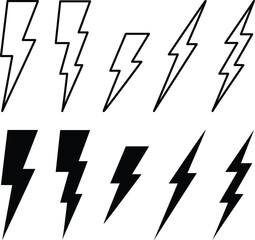 Cartoon Lightning Bolt Clipart Set - Outline and Silhouette