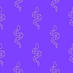 Seamless pattern with snake doodles. Contour image Purple Background with white drawings of a reptile animal. Vector linear serpent ornament, print sample