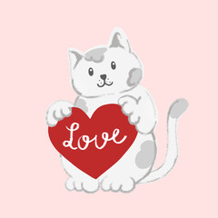 Obraz na płótnie Canvas cat with heart hand drawn cartoon vector illustration