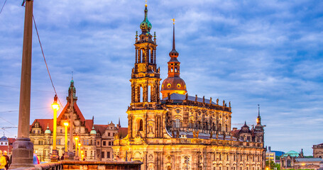 Fototapeta na wymiar Dresden main landmarks at night from city square, Germany.