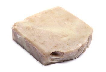 Organic handmade herbal plant soap bar with lavender isolated on white  