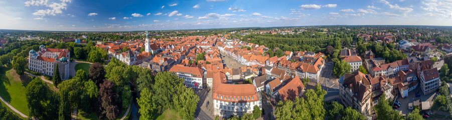 Fototapeta na wymiar Panoramic aerial view of Celle medieval skyline on a clear sunny day, Lower Saxony - Germany.