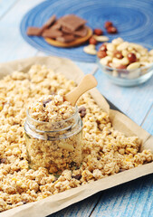 Homemade granola with nuts and chocolate