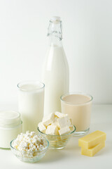 Different milk products: milk, cheese and yogurt	