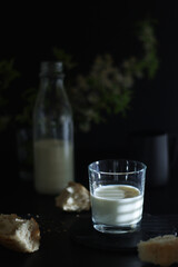 Milk and white bread in low key	