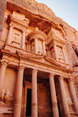 Obraz premium Facade of the Treasury in Petra. Hashemite Kingdom of Jordan. Al-Khazneh or Treasury in Petra, Jordan
