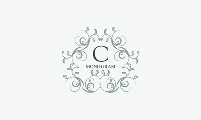 Exquisite floral logo with elegant letter C. Business sign, identity monogram for restaurant, boutique, hotel, heraldic, jewelry