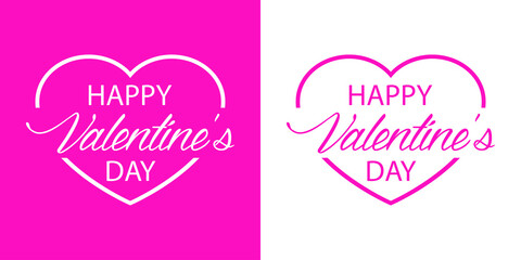 Banner con texto Happy Valentine's Day en silueta de corazón con líneas para su uso en invitaciones y tarjetas de felicitación