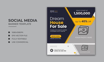 Real estate home sale instagram post and web banner template