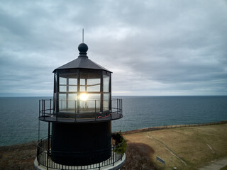 Aerial Drone image of the Sankaty Lighthouse on Nantucket Island Cape Cod currently operated by the USCG
- 481227495