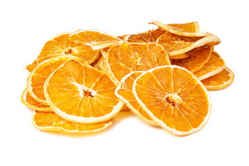 Dried orange fripsy fruit food diet slices isolated on the white background decorative