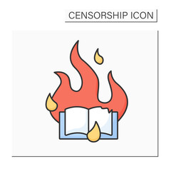Book burning color icon. Deliberate destruction of written materials. Censure due to cultural, religious, or political opposition.Censorship concept. Isolated vector illustration