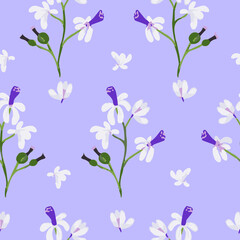 Seamless repeat pattern lavender flower stem with buds