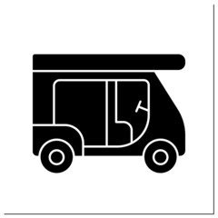 Tuk tuk glyph icon. Taxi. Motorised auto used for slow driving. Food delivery. Transportation. Thailand concept. Filled flat sign. Isolated silhouette vector illustration