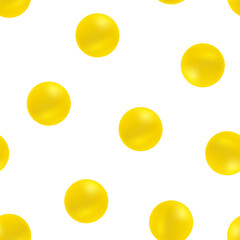 Seamless pattern of yellow dragee pills. Vector illustration template on white background.
