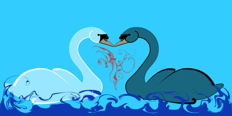 Weißer und schwarzer Schwan formen ein Herz, Liebe Valentinstag Hochzeit, Vektor