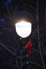 Street or Parking Lot Light with red holiday bow