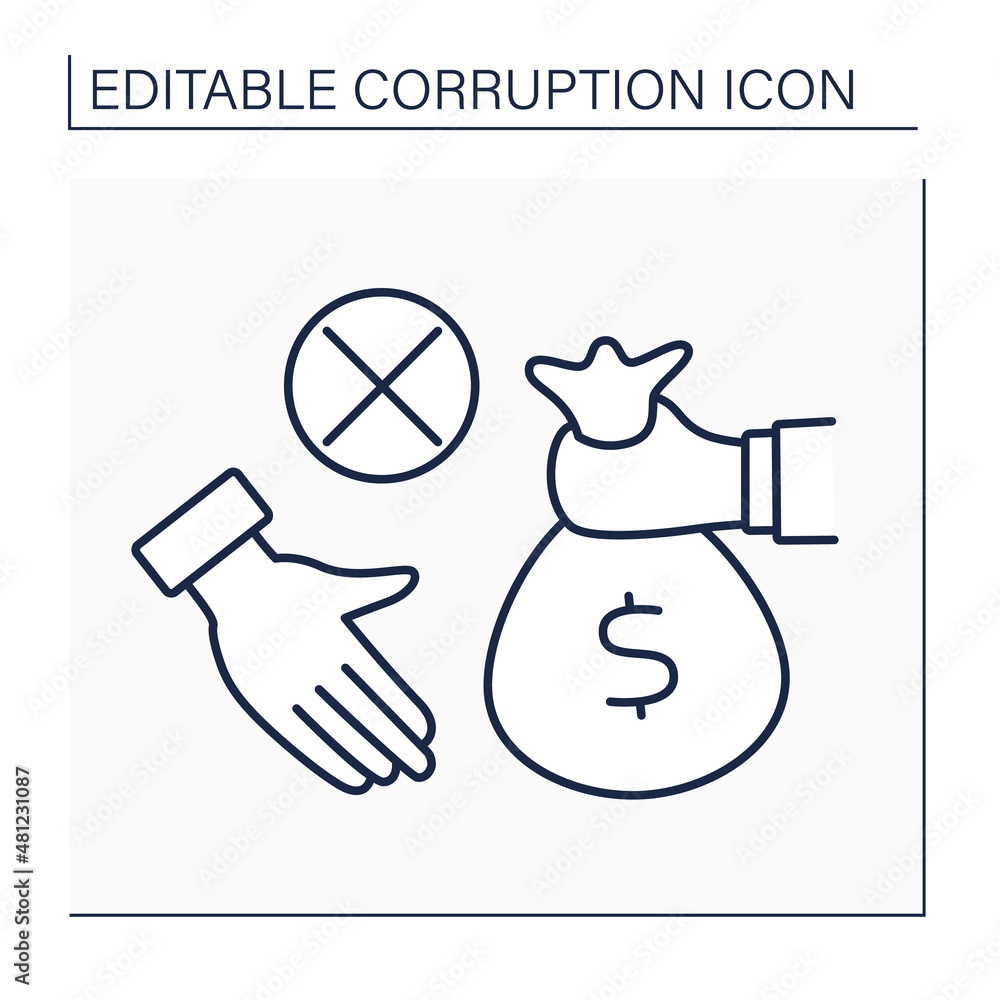 Poster anti-bribery line icon. stop doing corruption contributions. avoid illegal payment. corruption conce