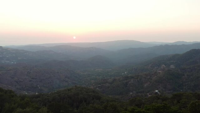 Sunset in Cyprus mountains - trodos, olymp, aerial view