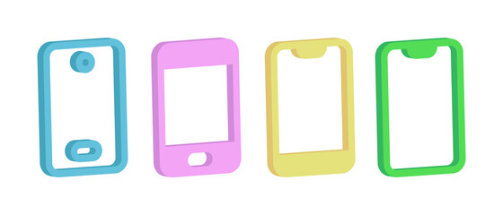 Set of colored 3d smartphones. Smartphone vector icons isolated on white background.
