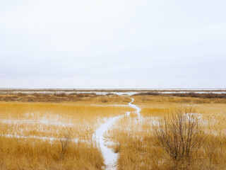A path covered with snow from the steppe
