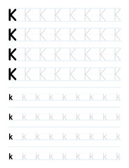 Tracing letter k worksheet for preschool