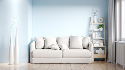 Beautiful interior of a modern room. Bright and clean design. 3D rendering