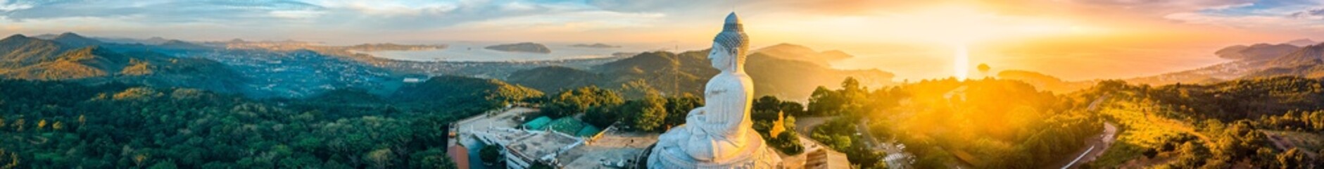 Aerial view of Big Buddha viewpoint at sunset in Phuket province, Thailand - obrazy, fototapety, plakaty
