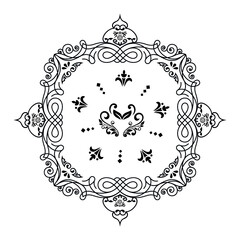 Vector pattern in Eastern style. Ornate element for design and place for text. Ornamental lace pattern for wedding invitations and greeting cards. Traditional pastel decor on light background.