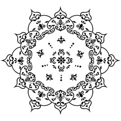 Vector pattern in Eastern style. Ornate element for design and place for text. Ornamental lace pattern for wedding invitations and greeting cards. Traditional pastel decor on light background.