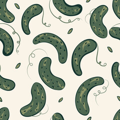 Vector seamless pattern with vegetable. Kitchen background. Cucumber design. Healthy food banner.