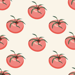 Seamless vector pattern with tomato. Kitchen textile design. Natural vegetables.