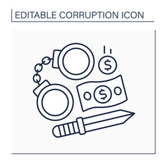 Bloody money line icon. Compensation for crime. Money obtained at cost of people lives. Corruption concept. Isolated vector illustration. Editable stroke