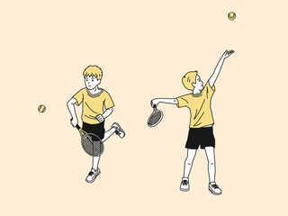 テニス　男子テニス部　クラブ活動　部活　スポーツ　男の子　全身　イラスト