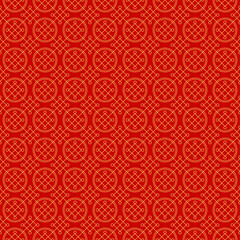 China coins pattern geometry in chinese style on red background. Geometric modern design. Vector wallpaper. Seamless gold shape line art.