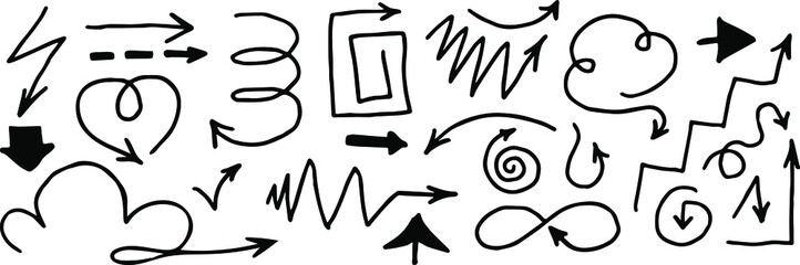 type arrows. Black line icons