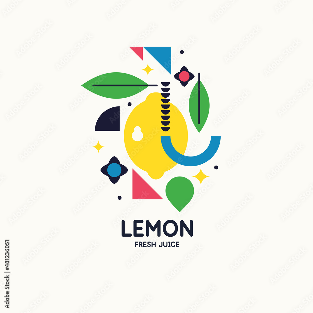 Poster vector graphics in a minimalistic fashionable style with geometric elements.. illustration of a lemo