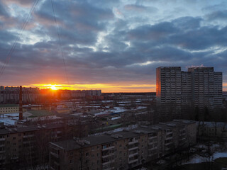 Sunset in Zelenograd from a bird's-eye view