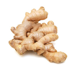 Fresh ginger root or rhizome isolated on white background cutout