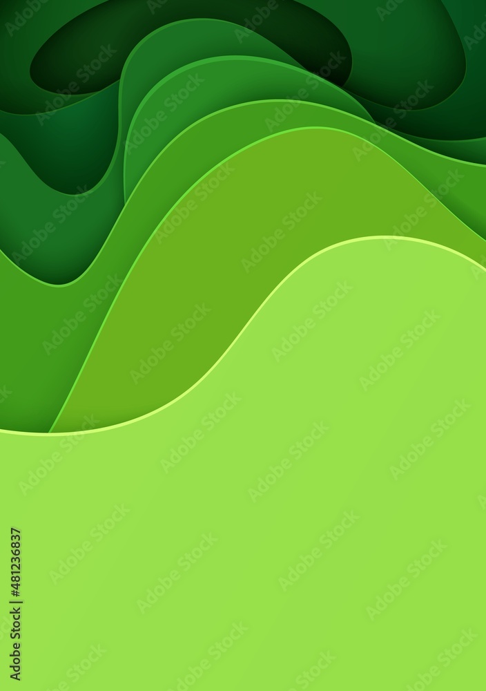 Wall mural abstract green background in paper cut style. 3d layout wallpaper cut out from cardboard. modern tem