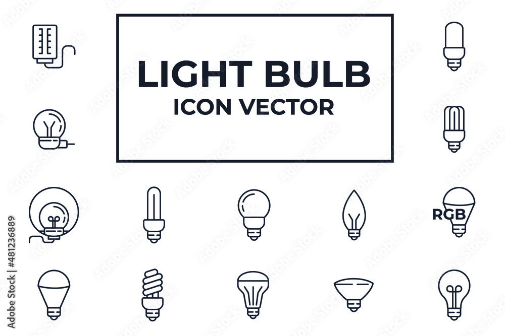Poster set of light bulb icon. light bulb lamp pack symbol template for graphic and web design collection l