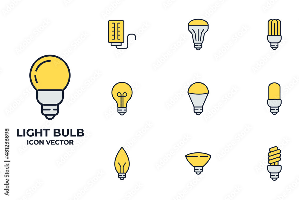 Poster set of light bulb icon. light bulb lamp pack symbol template for graphic and web design collection l