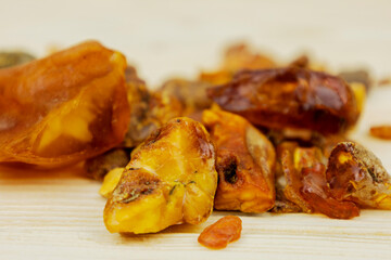 huge chunks of amber. There are many different transparent pieces of amber, small and large,