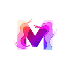 Letter M logo in Paper Cut Concept, Colorful Multi-Layers Wave Abstract Pattern in White Background, Vector