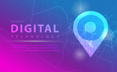 Digital technology banner pink blue background concept with technology line light effects, abstract tech, Map GPS navigation,  Smartphone map application,  illustration vector for graphic design