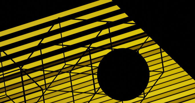 Render With Abstract Flat Black And Yellow Composition Of Stripes And Circle