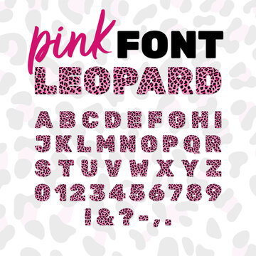 Pink leopard letters and numbers Leopard font Wild animal alphabet