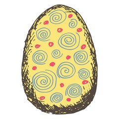 Yellow Easter egg painted with a geometric pattern with spiral and dots. Hand-drawn color vector illustration isolated on transparent background